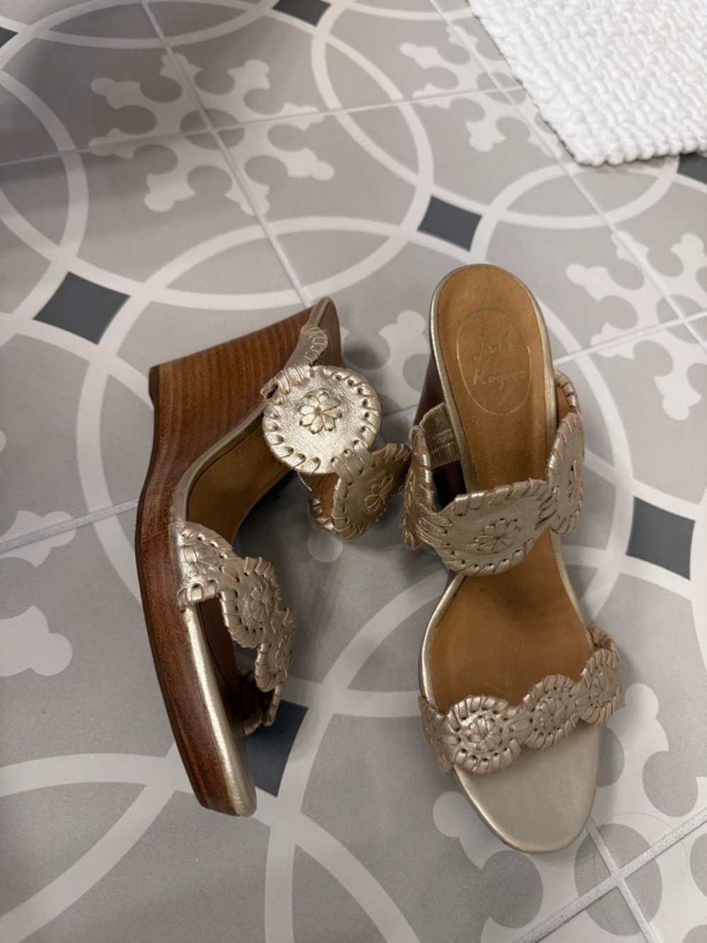 Jack Rogers Gold Braided Medallion Wedge Mules